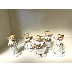 Set of 5 Bronson Collection Angels Golden Halos and Blessing Figurines